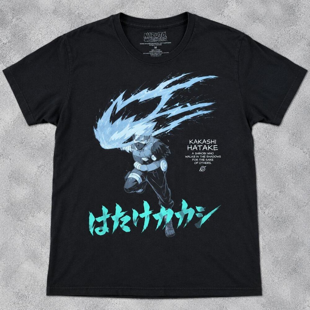 Naruto Shippuden Kakashi Hatake Black Anime T-Shirt M